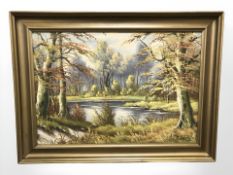 G Sohem : A pond in woodland, oil on canvas,