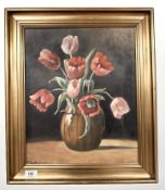 Danish School : Study of tulips in a vase, oil on canvas, 35 cm x 43 cm.