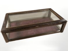 An early 20th century glazed mahogany jeweller's counter top display cabinet, width 74 cm.