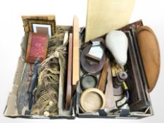 A group of treen, reproduction religious icon, serving platters, etc.