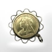A Queen Victoria gold half sovereign 1896 in yellow gold pendant mount.