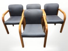 Four Danish bentwood office armchairs in striped upholstery