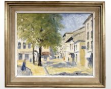 Danish School : Figures in a street, oil on canvas, 45 cm x 37 cm.