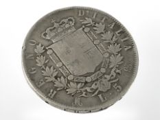 An Italian five lire coin, 1874.