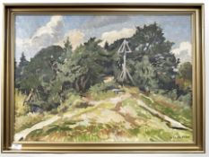J Britze : Woodland on a hillside, oil on canvas, 70 cm x 50 cm.
