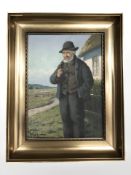Continental school : portrait of an elderly man smoking a pipe, oil on canvas,