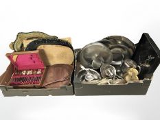 A group of stainless steel and other serving platters, further tablewares, oriental lacquered tray,