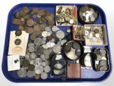 Assorted British pre-decimal coins, crowns, mixed costume jewellery including dress rings, etc.