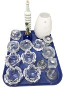 A group of Scandinavian textured glass tea light holders, Holmegaard opaque glass vase,