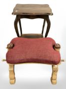 A camel stool and a reproduction occasional table