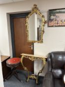 A gilt composition and marble effect topped hall table,