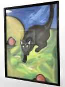 A continental oil painting depicting a black cat, 45 cm x 60 cm.