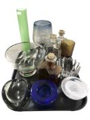 A group of Scandinavian glass including Holmegaard decanters, cylindrical green glass vase,