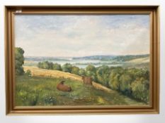 Danish School : Cattle on a hillside, oil on canvas, 95 cm x 65 cm.