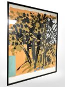 An abstract Danish lithographic print, indistinctly signed, 66 cm x 85 cm.