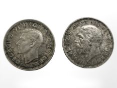 A George V 1935 Crown together with George VI 1937 Crown, both .500 silver.