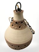 A 20th century Scandinavian earthenware pendant light fitting, height 33 cm.