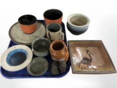 A group of Scandinavian earthenware pots, mug, shallow dishes, etc.