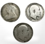 A Victorian and two Edward VII .925 silver two shillings (3) CONDITION REPORT: 33.1g.
