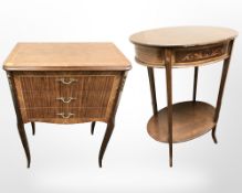 A continental kingwood veneered three drawer chest, width 51 cm,