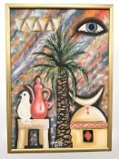 A continental oil painting depicting a palm tree, oil on canvas, 68 cm x 97 cm.