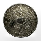 A 1904 Deutsches Reich .900 silver Funf Mark CONDITION REPORT: 27.