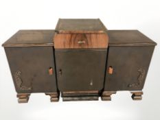 A pair of continental beech Art Deco bedside cabinets,