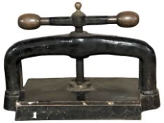 A Victorian cast iron book press, width 62 cm.