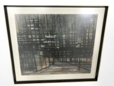 Sandra Legg : Construction site with scaffolding, colour chalks, 49 cm x 59 cm.