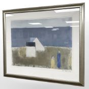 Danish School : Figures by a building, colour print, indistinctly signed, 59 cm x 47 cm.
