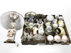 A Masons table lamp, Royal Grafton and Diane part tea sets, other tea china, drinking glasses,