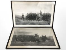 A pair of antiquarian French monochrome military engravings 'Avant L'Attaque' and 'Apres Le Combat',