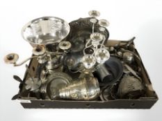 EPNS candelabra, pedestal bowl, cutlery, pewter wares, etc.