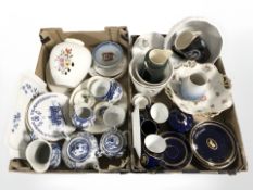 A Bing & Grondahl porcelain part tea set on blue ground, further blue and white tea wares,