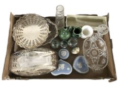 A group of Wedgwood Jasperware trinket boxes, glass wares, EPNS items.