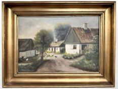 Danish School : Chickens in a courtyard, oil on canvas, 48 cm x 33 cm.