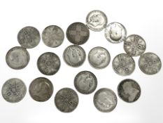Eighteen pre 1920 0.925 silver one Florins CONDITION REPORT: 199.