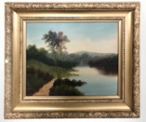 Late 19th Century School : View along a river, oil on canvas, 39 cm x 49 cm.