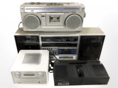 A Sharp GF-7700 portable Hi-Fi component system, a JVC stereo radio cassette recorder,