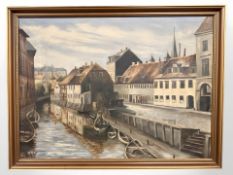 Danish School : Buildings by a canal, oil on canvas, 86 cm x 63 cm.