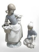 Two Lladro figures of girls with lambs, tallest 25 cm.