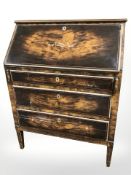 A 19th century continental stained beech bureau, 78 cm x 44 cm x 105 cm.