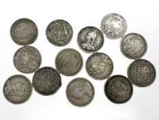 Ten Victorian and three George III 0.925 silver shillings CONDITION REPORT: 70.8g.