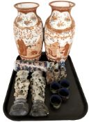 A pair of late 19th century Japanese Kutani porcelain vases, height 34 cm,