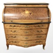 A continental kingwood veneered and satinwood inlaid cylinder bureau, 96 cm x 54 cm x 106 cm.