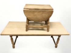 A blond oak rectangular coffee table,