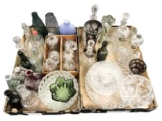 A quantity of glass bottles, decanters, vases, crystal fruit bowls, etc.