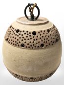 A 20th century Scandinavian earthenware pendant light shade, height 30 cm.