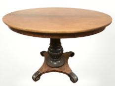 An early 20th century continental mahogany oval occasional table, width 111 cm.