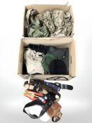 A quantity of military DPM clothing, leather belts, holster,